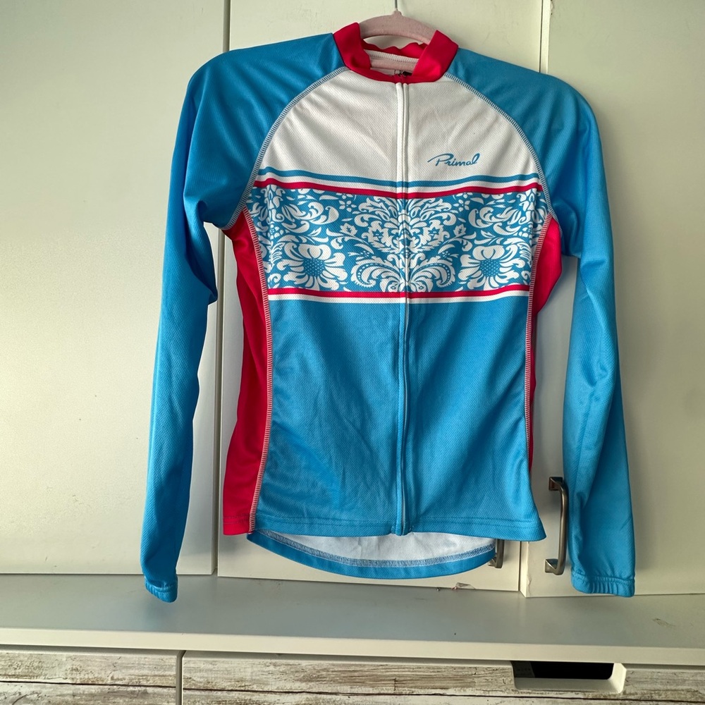 🚴‍♀️ Primal Wear Women’s Long Sleeve Cycling Jersey Full Zip Blue Pink Small
